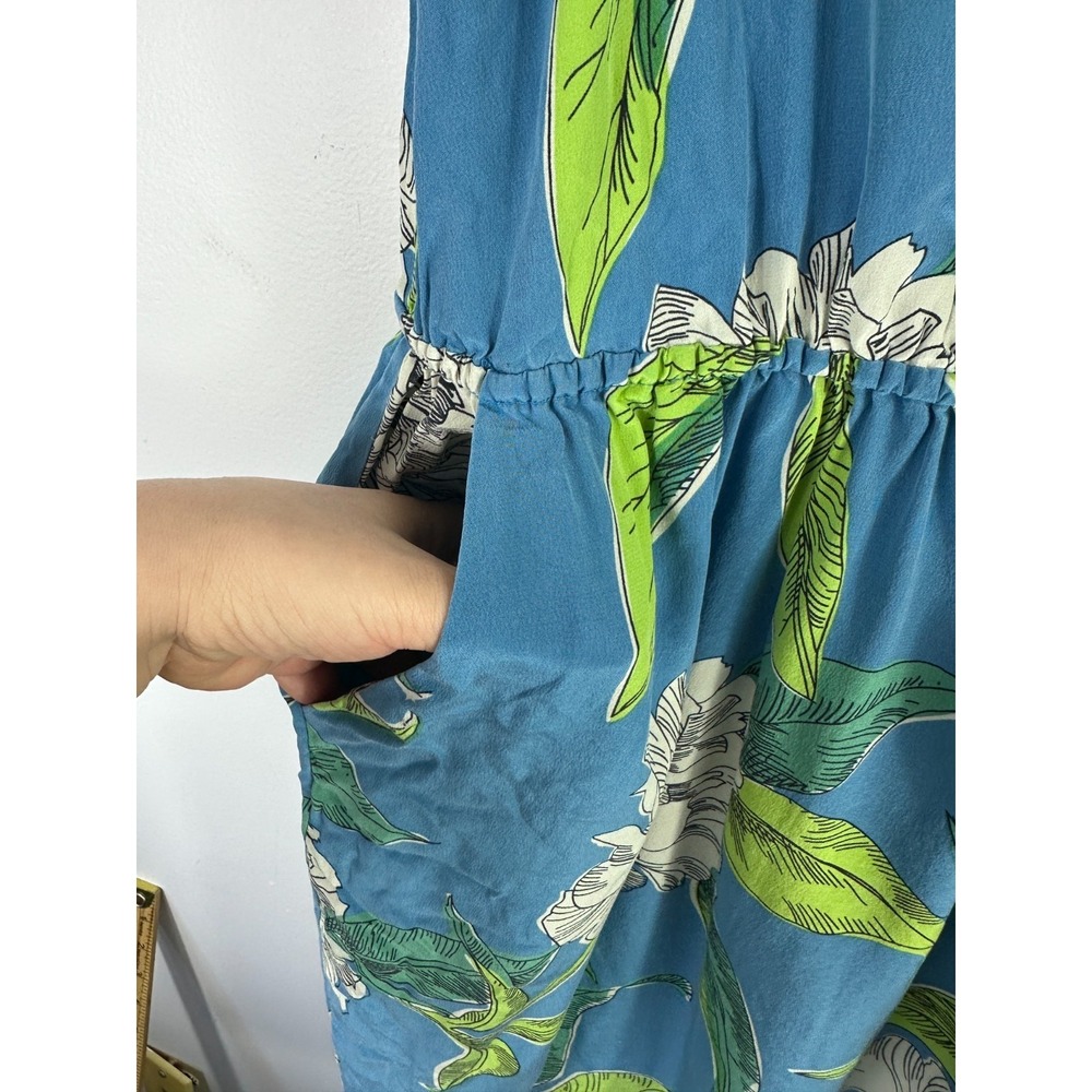 Moulinette Soeurs Silk Dress Womens 4 Blue Floral Tropical Sleeveless Pockets - Picture 5 of 8